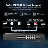 PoE комутатор 19 портів (16xPoE+ 100Mb, 2xGigabit, 1xSFP), 300W, Binardat — фото 8
