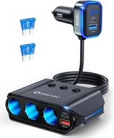 Розгалужувач прикурювача 7-в-1 (180W), USB-C PD 30W + QC 3.0, Вольтметр, Вимикачі — фото 3
