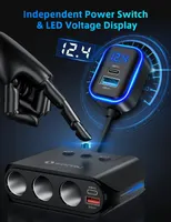Розгалужувач прикурювача 7-в-1 (180W), USB-C PD 30W + QC 3.0, Вольтметр, Вимикачі — фото 5