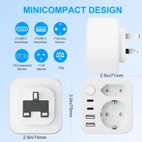 Адаптер для подорожей (UK Adapter): Європа -> Великобританія, 4 USB (2xType-C), Білий