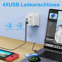 Адаптер для путешествий (UK Adapter): Европа -> Великобритания, 4 USB (2xType-C), Белый — фото 5