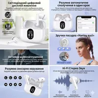 Бездротові навушники Bluetooth (TWS), Hi-Fi стерео, Для iPhone/Android, Білі — фото 8