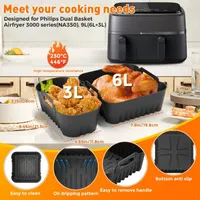 Hot Air Fryer Accessories for Philips Dual Basket Airfryer 3000 Series 6L/3L - NA350 Airfryer Silicone Mould Accessory Set - 23 Pieces Cooking Grids, Bread Baking Moulds, Oil Spray, etc. — фото 3