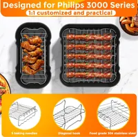 Hot Air Fryer Accessories for Philips Dual Basket Airfryer 3000 Series 6L/3L - NA350 Airfryer Silicone Mould Accessory Set - 23 Pieces Cooking Grids, Bread Baking Moulds, Oil Spray, etc. — фото 7