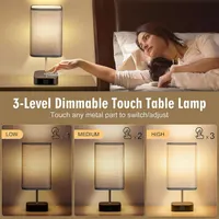 Bedside Lamps - Touch Lamps with USB-C+A Charging Ports, 3-Way Dimmable Table Lamp for Bedroom Living Room with Grey Fabric Shade 1 штука — фото 4