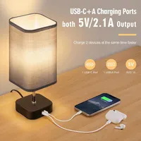 Настільна сенсорна лампа з USB-портами зарядки Без бренду, Сірий абажур (Димерована) — фото 2