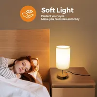 Сенсорная настольная лампа Suright с тканевым абажуром (3 режима, USB A+C), Для спальни — фото 5