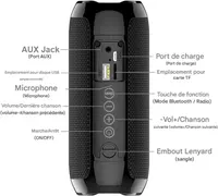 Портативна Bluetooth колонка T&G сабвуфер IPX4 TWS стерео звук для вулиці дому чорна