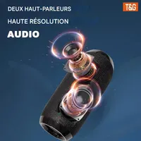 Портативная Bluetooth колонка T&G сабвуфер IPX4 TWS стерео звук для улицы дома черная — фото 2