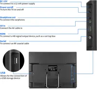KCR Portable TV, Freeview DVB-T2 12V TV, Rechargeable Battery, USB port, Headphone jack, Remote Control, AV input, HDMI input,14inch Black — фото 5