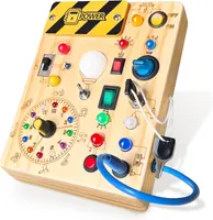 Busy Board, Montessori Toy for 1-3 Years Old, Wooden Toddler Sensory Travel Toy, Ideal Gift for 1+ Year Old Boys (Busy Board Plus V2), Medium, Yellow — фото 3