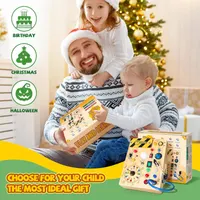 Busy Board, Montessori Toy for 1-3 Years Old, Wooden Toddler Sensory Travel Toy, Ideal Gift for 1+ Year Old Boys (Busy Board Plus V2), Medium, Yellow — фото 7