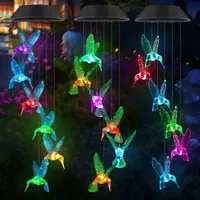 LED Solar Wind Chime Crystal Ball Hummingbird Wind Chime Light Color Changing Waterproof Hanging Solar Light for Home Garden (Green Dragonfly) — фото 2