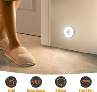 6 светильников-ночников с датчиком движения (14 LED), USB-перезаряжаемые, 3 режима, магнитные, холодный белый — фото 5