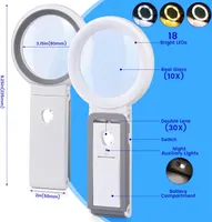 Увеличительное стекло (лупа) 10X/30X с подсветкой (18 LED), складная, с подставкой, для чтения и рукоделия — фото 8