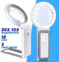 Збільшувальне скло (лупа) 10X/30X з підсвіткою (18 LED), складна, з підставкою, для читання та рукоділля — фото 2
