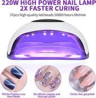 UV LED лампа для ногтей 220Вт сушка гель лака 4 таймера 57 светодиодов дом салон — фото 3