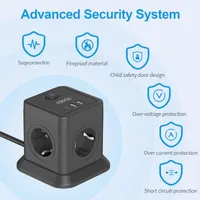 Сетевой фильтр куб FDTEK 4 розетки 1xUSBC 2xUSBA выключатель защита перенапряжение кабель 2м