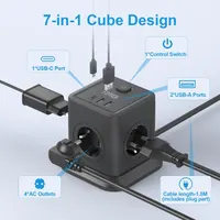 Сетевой фильтр куб FDTEK 4 розетки 1xUSBC 2xUSBA выключатель защита перенапряжение кабель 2м — фото 6