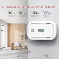Детектор чадного газу Putogesafe з батареєю на 10 років, LCD-дисплеєм, пам'яттю пікових значень, сертифікат EN50291 — фото 2