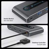 USB хаб KVM-перемикач PVBCTCSID 10Гбіт/с для 2 ПК: спільний доступ до 4 USB-пристроїв (клавіатура, миша, принтер) — фото 2