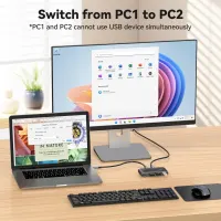 USB хаб KVM-перемикач PVBCTCSID 10Гбіт/с для 2 ПК: спільний доступ до 4 USB-пристроїв (клавіатура, миша, принтер) — фото 3