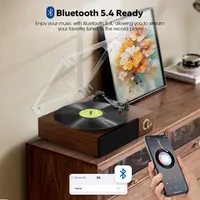FYDEE Record Player, Vinyl Player with Speakers, Bluetooth Support, 33/45/78 RPM Speed Switching and RCA line output, Red Walnut — фото 5