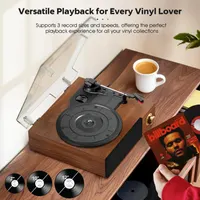 Виниловый проигрыватель FYDEE с Bluetooth, 3 скорости, встроенные динамики, RCA-выход — фото 7