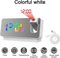 180° Rotation Projection Alarm Clock for Bedroom LED Colorful Digital Projection on Ceiling USB Charger Time White A — фото 7
