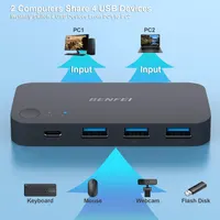 USB 3.0 KVM-переключатель: 2 ПК на 4 USB-устройства, с пультом, для мыши и клавиатуры