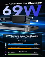 Автозарядка YHTYOH 4-в-1, PD, 2 выдвижных кабеля (Lightning+Type-C), 2 порта, для iPhone, быстрая зарядка — фото 2