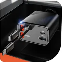 Автозарядка YHTYOH 4-в-1, PD, 2 выдвижных кабеля (Lightning+Type-C), 2 порта, для iPhone, быстрая зарядка — фото 3