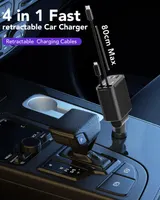 Автозарядка YHTYOH 4-в-1, PD, 2 выдвижных кабеля (Lightning+Type-C), 2 порта, для iPhone, быстрая зарядка — фото 4