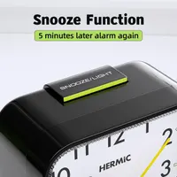 Будильник HERMIC аналоговый (1 шт) бесшумный, с подсветкой, Snooze, тихий, на батарейках (в комплекте)