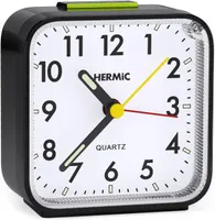 Будильник HERMIC аналоговый (1 шт) бесшумный, с подсветкой, Snooze, тихий, на батарейках (в комплекте) — фото 6