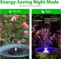 AISITIN Solar Fountain Pump 5W LED Solar Water Pump Floating Solar Powered Fountain Kit with 6 Nozzles Built-in battery — фото 3