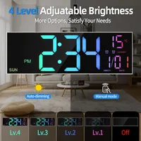 Настенные часы LEIKE 16.2" (41см) цифровые, с пультом, 8 RGB, 2 будильника, Дата, Температура — фото 5