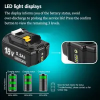Аккумулятор 18В 5.5Ач для Makita LXT BL1860B (2 шт) с индикатором заряда, замена BL1850B/BL1840 — фото 4
