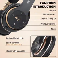 Бездротові навушники 6S (Black & Gold), Bluetooth 5.0, Hi-Fi, FM-радіо, Складані, SD-карта — фото 4