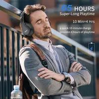 Наушники Uliptz (65 часов, 6 EQ режимов), Bluetooth 5.3, Складные, HiFi, Черные — фото 6
