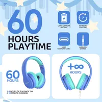 Дитячі навушники JoySpark (Сині) Bluetooth 5.3, Обмеження гучності, 60г, Мікрофон — фото 2