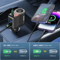 Разветвитель прикуривателя 200W (3 Гнезда + USB-C PD), Вольтметр, Выключатели — фото 4