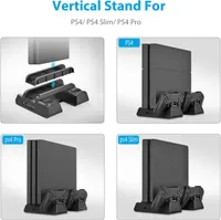 Вертикальна підставка для PS4 / Slim / Pro з охолодженням та зарядкою джойстиків, Чорна — фото 7