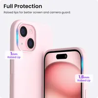ORNARTO Compatible with iPhone 15 Case 6.1", Slim Liquid Silicone 3 Layers Full Covered Soft Gel Rubber 15 iPhone Case Cover 6.1 inch-Pink