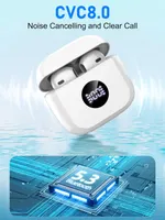 Беспроводные наушники Bluetooth 5.3 Без бренду (ENC, 40 ч, IP7), С LED дисплеем, Жемчужные — фото 6