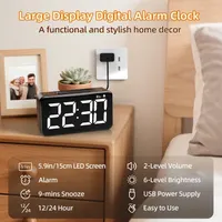 Цифровые настольные часы-будильник NOKLEAD, 5.9" LED дисплей, Дизайн Темное дерево — фото 7