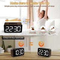 Цифровий настільний годинник-будильник NOKLEAD, 5.9" LED дисплей, Дизайн Темне дерево — фото 4