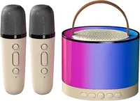 Cream Color Mini Karaoke Machine with 2 Wireless Microphones, Portable Bluetooth Speaker — фото 3