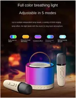 Cream Color Mini Karaoke Machine with 2 Wireless Microphones, Portable Bluetooth Speaker — фото 8