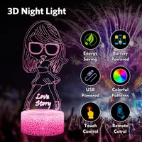 Детский 3D-ночник иллюзия Hoofun "Тейлор Свифт" (16 цветов, Пульт ДУ), LED светильник — фото 7